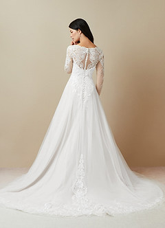 Azazie Essy Wedding Dresses Diamond White A-Line V-Neck Sequins Tulle Dress image2