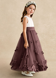 Azazie Vi Blumenmädchenkleider A-Linie ärmellos Tüll Kleid Espresso image7