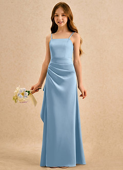 Azazie Cannoli Girls Formal Flower Girl Dresses Powder Blue A-Line Pleated Stretch Satin Dress image3