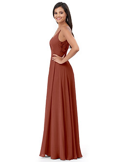 Azazie Lennon Bridesmaid Dresses Auburn A-Line Lace Chiffon Dress image3