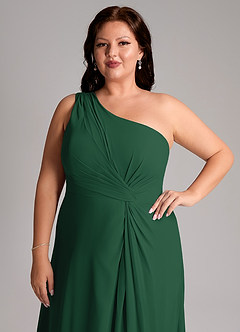 Azazie Brooke Bridesmaid Dresses Dark Green A-Line One Shoulder Chiffon Dress image13