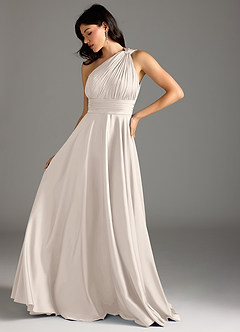 Azazie Charlize Jurken voor bruidsmeisjes Jurk van Stretch Satijn met A-lijn One-shoulder Wit Albast image5
