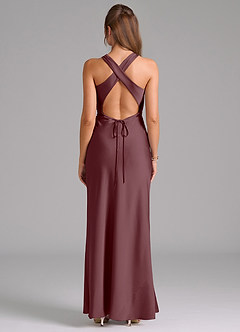 Azazie Evadne Bridesmaid Dresses Sangria A-Line Pleated Stretch Satin Dress image2