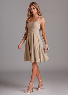 Azazie Vina Bridesmaid Dresses Taupe A-Line Lace Chiffon Dress image4