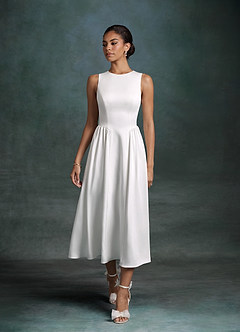 Azazie Maeve Wedding Dresses Diamond White A-Line with Pockets Crepe Back Satin Dress image2