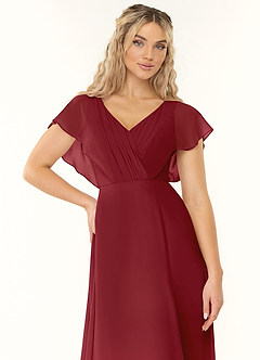 Azazie Rylee Bridesmaid Dresses Pomegranate A-Line Pleated Chiffon Dress image5