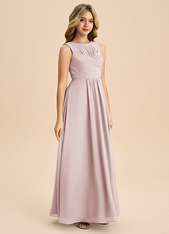 Azazie Skyla Junior Blushing Pink A-Line Pleated Chiffon Dress image4