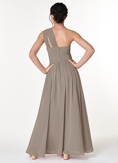 Azazie Molly Junior Abito A-Line in Chiffon Plissettato Taupe image2