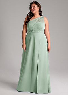 Azazie Phaedra Bridesmaid Dresses Agave A-Line One Shoulder Chiffon Dress image16