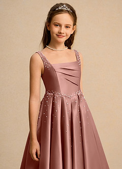 Azazie Mochi Girl Jurken voor bloemenmeisjes Baljurk Jurk van Mat Satijn Geplooid Ceder Roos image7