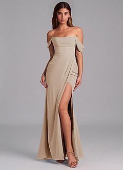 Azazie Johana Jurken voor bruidsmeisjes Converteerbaar Jurk van Chiffon met Zeemeermin Off the Shoulder Taupe image3