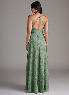 Azazie Davis Bridesmaid Dresses Matcha A-Line Pleated Floral Burnout Dress image2