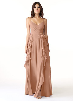 Azazie Peyton Bridesmaid Dresses Champagne Rose A-Line Ruched Chiffon Dress image5