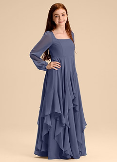 Azazie Clara Junior Abito A-Line in Chiffon Blusa Stormy image4