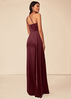 Azazie Maron Robes de demoiselle d'honneur Robe Trapèze en Satin extensible Epaule unique Cabernet image4