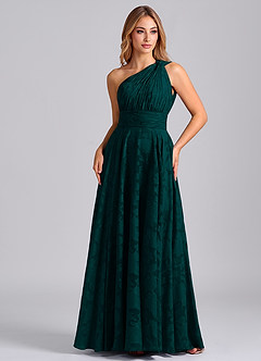 Azazie Charlize Final Sale Pine A-Line One Shoulder Floral Burnout Dress image5