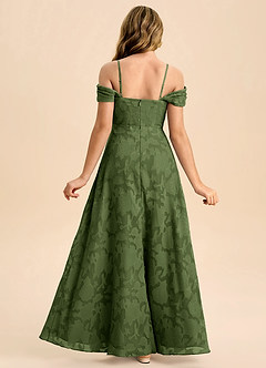 Azazie Anselie Junior A-Linie Schulterfrei Blumen-Burnout Kleid Olivgrün image2