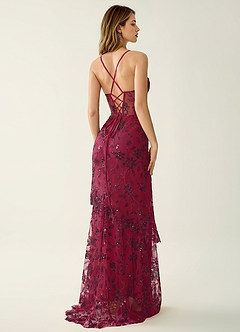 Fayerosa Burgundy Beading Sequin Embroidery Prom Dress image2