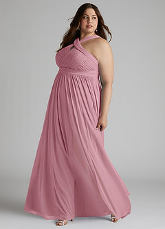 Azazie Hillian Bridesmaid Dresses Vintage Mauve A-Line Halter Pleated Mesh Dress image10