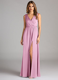 Azazie Tanicia Bridesmaid Dresses Candy Pink A-Line Pleated Stretch Satin Dress image3