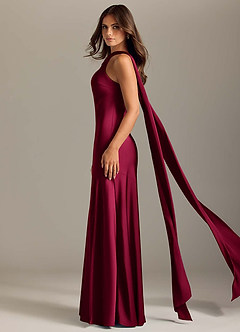 Azazie Kinsley Bridesmaid Dresses Burgundy Mermaid Side Slit Stretch Satin Dress image4