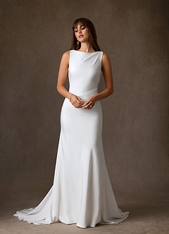 Azazie Minna Robes de mariée Robe Trapèze en Crêpe Dos Satin Col bateau Blanc De Diamant image6