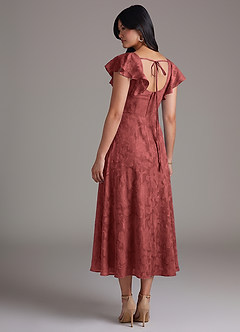 Azazie Bondi Bridesmaid Dresses Terracotta A-Line Ruched Floral Burnout Dress image6
