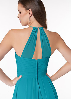 Azazie Ginger Bridesmaid Dresses Jade A-Line Halter Pleated Chiffon Dress image3