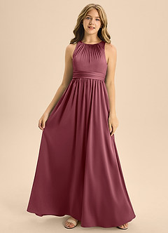 Azazie Jaylah Junior A-Linie Plissee Stretch-Satin Kleid Wüstenrose image4