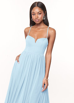 Azazie Marsol Bridesmaid Dresses Sky Blue A-Line Corset Mesh Dress image5