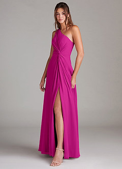 Azazie Brooke Bridesmaid Dresses Fuchsia A-Line One Shoulder Chiffon Dress image5