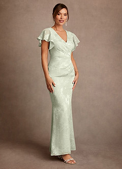 Azazie Dorina Mother of the Bride Dresses Dusty Sage Sheath Pleated Floral Jacquard Dress image3