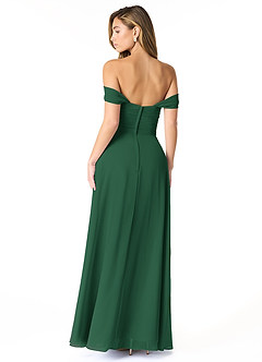 Azazie Kaitlynn Vestidos de damas de honor Vestido de Verde Oscuro de Gasa de Imperio Convertible con Fruncido image3