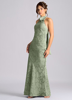 Azazie Velli Jurken voor bruidsmeisjes Jurk van Bloemen Burn-out met Zeemeermin Hoge Kraag Agave image6