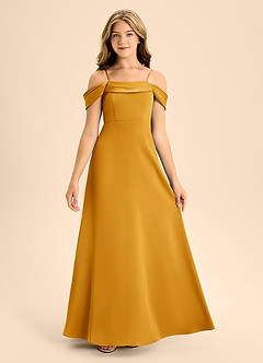 Azazie Anselie Junior Vestido de Caramelo de Satén Elástico de Corte En A con Vestidos sin tirantes image7