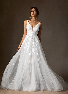 Azazie Sorella Wedding Dresses Diamond White A-Line V-Neck Sequins Tulle Dress image1