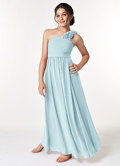 Azazie Flower Junior Sea Glass A-Line Pleated Chiffon Dress image5