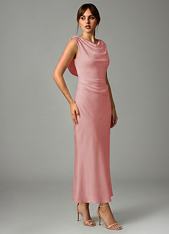 Azazie Kieryn Bridesmaid Dresses Powder Pink Mermaid Pleated Stretch Satin Dress image4
