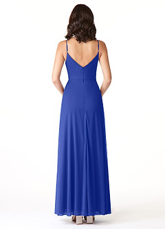 Azazie Evalin Bridesmaid Dresses Royal Blue A-Line V-Neck Pleated Mesh Dress image2