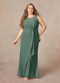 Azazie Marchioness vestidos de madre de la novia Vestido de Musgo Marino de Gasa de Corte En A con Cuello redondo plisado image7