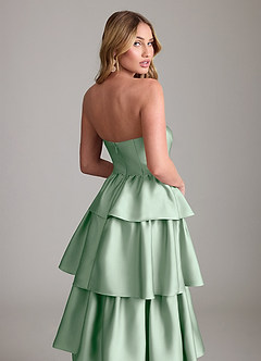 Azazie Faye Bridesmaid Dresses Agave A-Line Ruched Stretch Satin Dress image6