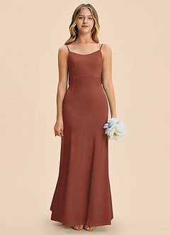 Azazie Lioren Junior Auburn Sheath Bow Stretch Satin Dress image5