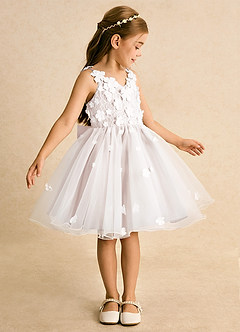 Azazie Junebug vestidos de niña de las flores Vestido de Marfil Pétalo De Rosa de Tul de Princesa con Encaje image4