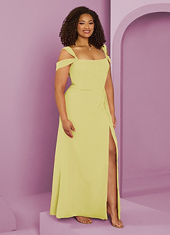 Barbie ♥ Azazie Jurken voor bruidsmeisjes Jurk van Chiffon met A-Lijn Off the Shoulder Citroensorbet image10