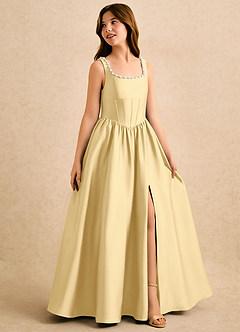 Azazie Enid Girls Formal Blumenmädchenkleider A-Linie Mit Perlen Stretch-Satin Kleid Butter image3