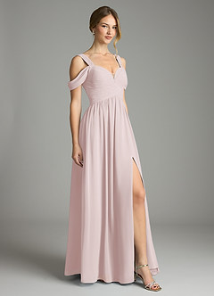 Azazie Lianne Bridesmaid Dresses Blushing Pink A-Line Off the Shoulder Chiffon Dress image5