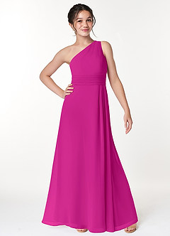 Azazie Cleo Junior Jurk van Chiffon met A-Lijn Geplooid Fuchsia image4