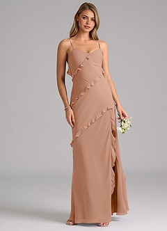 Azazie Nancie Jurken voor bruidsmeisjes Jurk van Chiffon met Zeemeermin Ruches Champagne Roos image4