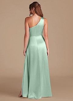 Azazie Brooke Bridesmaid Dresses Agave A-Line One Shoulder Metallic Satin Dress image7