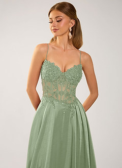Isoldemark Salbei Satin-Abendkleid mit Perlen-, Pailletten- und Stickereibesatz image6